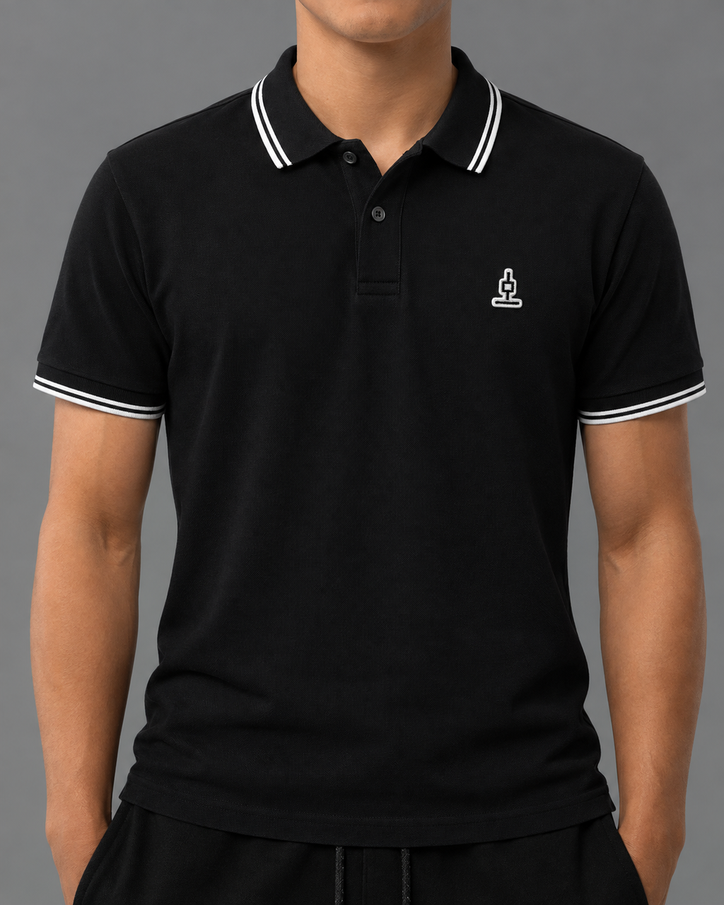 Wick Patch Tipped Polo Shirt - Black