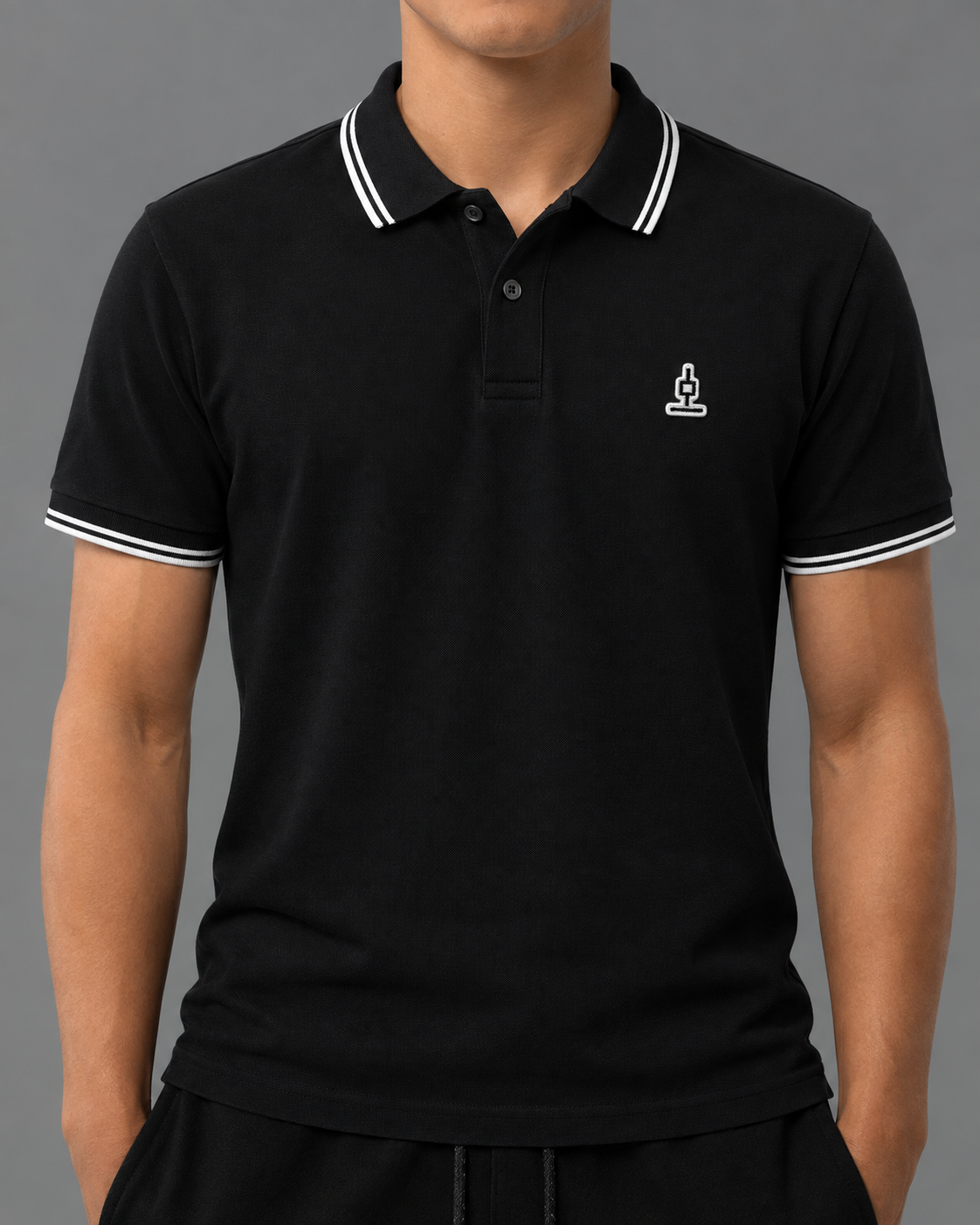 Wick Patch Tipped Polo Shirt - Black