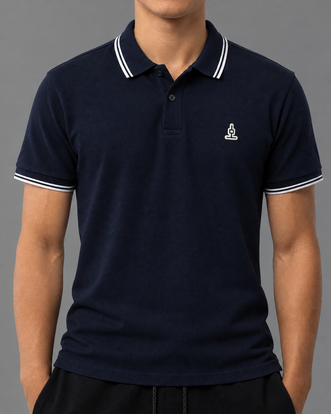 Wick Patch Tipped Polo Shirt - Navy