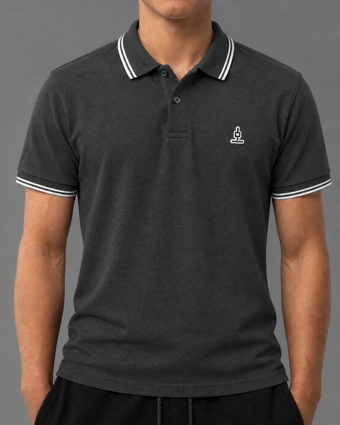 Wick Patch Tipped Polo Shirt - Dk Gray